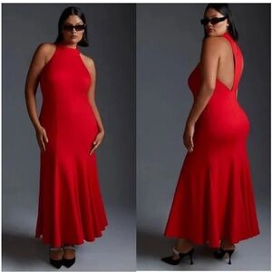 NWT Anthropologie Halter Maxi Dress 2X Red Sleeveless Cocktail Open Back $120